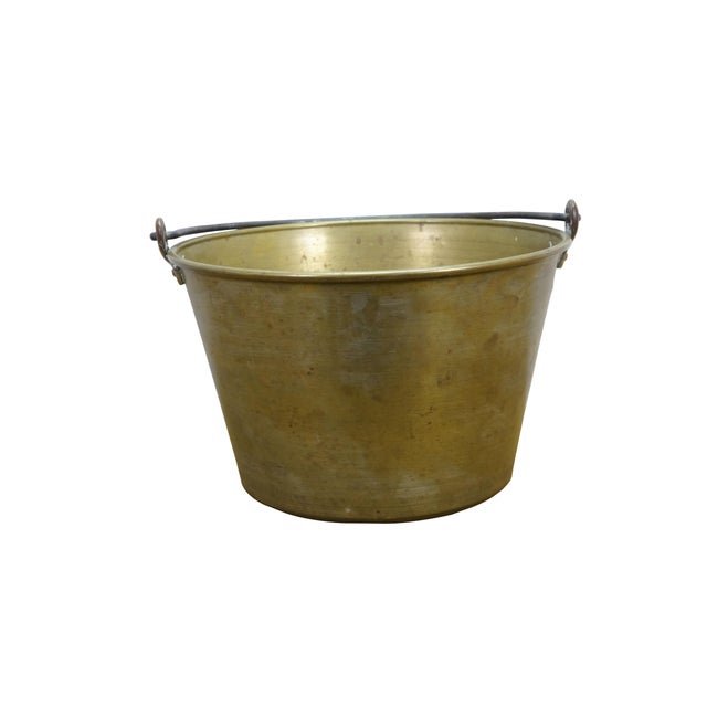 Antique 19th century H.W. Hayden for Ansonia Brass Company spun brass fire bucket, pail, hearthware cauldron with wrought...