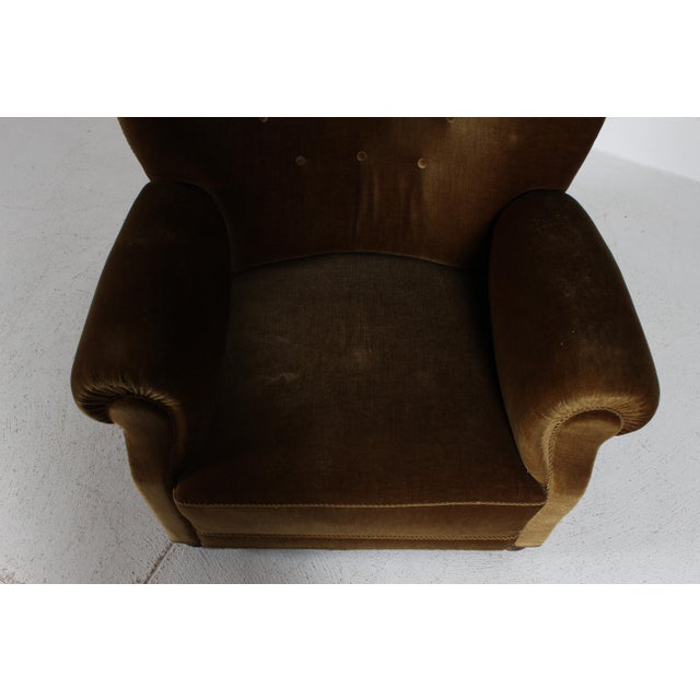 Large Art Deco Roll Arm Lounge Chair in Olive Green Velvet, Denmark, 1940s For Sale - Image 13 of 16