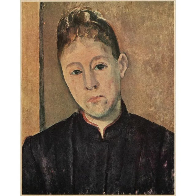 A rare vintage First Edition small offset lithograph after Impressionist oil on canvas Portrait of Madame Cezanne...