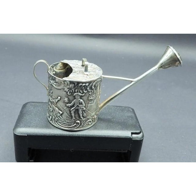 Metal Antique Miniature Dutch or Hanau Continental Silver Pastoral Scene Gardening Watering Can For Sale - Image 7 of 8