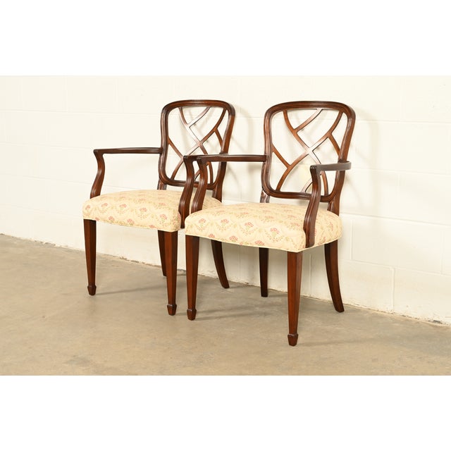 English Kindel Furniture Style Federal Carved Mahogany Armchairs, Pair For Sale - Image 3 of 14