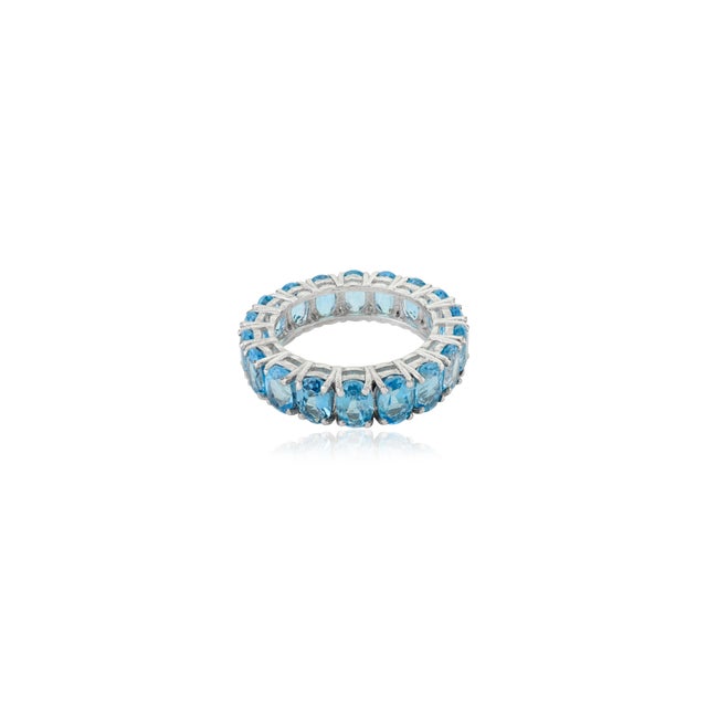 Metal Genuine 18.1 Ct Swiss Blue Topaz Full Eternity Stackable Band Size 8.5 For Sale - Image 7 of 12