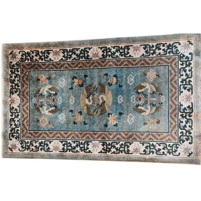 1980s 1980s Blue Modern Medallion Greek Key Vintage Chinese Handwoven Rug 3' X 5' For Sale - Image 5 of 8