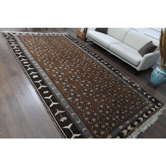 1960 S Vintage Persian Handmade Wool Cotton Brown Area Rug For Sale In San Francisco - Image 6 of 11