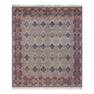 Shabby Chic 1990's Pak-Persian Green/Blue Wool Rug - 7'10'' X 9'2'' For Sale