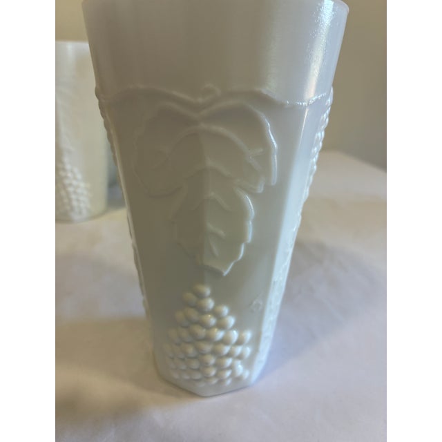 Vintage White Milk Glass Grape & Vine Tumblers, Set of 9 For Sale - Image 11 of 13