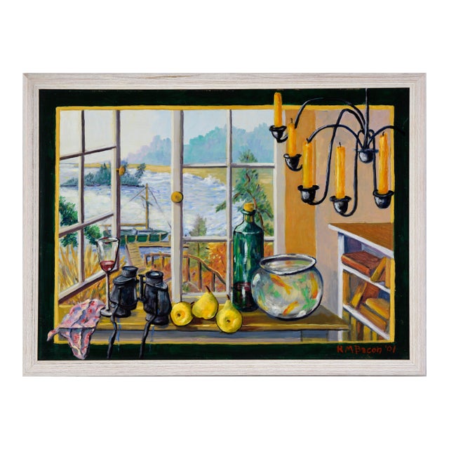 Trompe l'Oeil Still Life and Landscape in Acrylic on Masonite by Richard M. Bacon For Sale