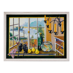 Trompe l'Oeil Still Life and Landscape in Acrylic on Masonite by Richard M. Bacon