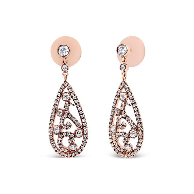 Bring sparkle to your ear with these diamond drop earrings. Crafted from vibrant 18K rose gold, each teardrop-shaped...