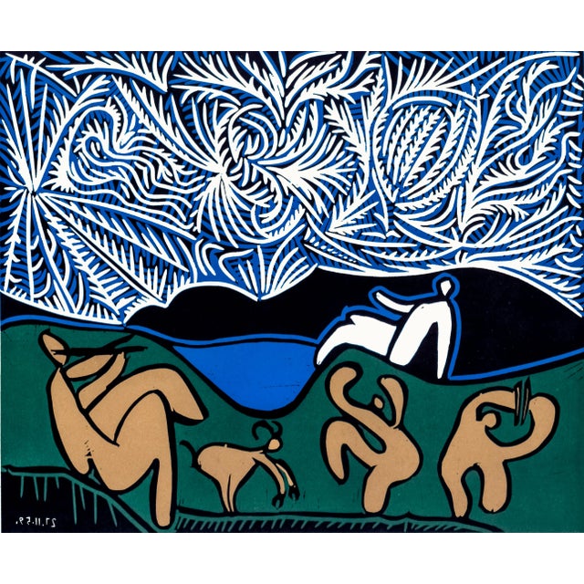 Original 1962 linoleum cut engraving (linocut) after and approved by Pablo Picasso from "Picasso Linoleum Cuts Bacchanals,...