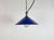 Industrial blue enamel factory pendant light made in United Kingdom during the 1950s. White enamel inside the shade. Brass...