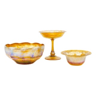 Favrile Glass Bowl and Compote Set, Louis Comfort Tiffany For Sale