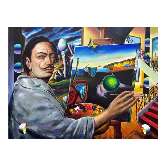 Ferjo, Homage to Dali, Large Original Painting on Canvas, Surrealist, Hand Signed For Sale