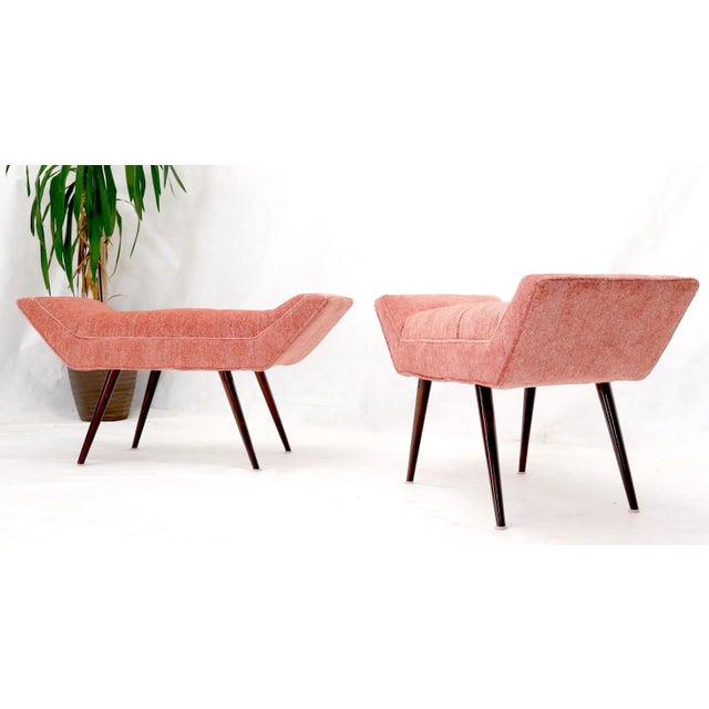Mid 20th Century Pair of Mid-Century Modern Pink Velvet Upholstery Dowel Legs Benches For Sale - Image 5 of 9