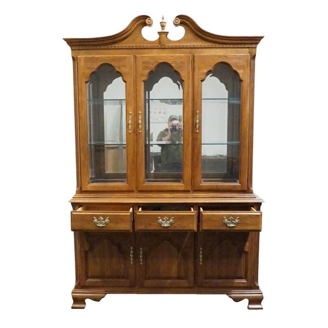 Brown Keller Furniture Solid Cherry Traditional Style 56" Buffet W. Lighted Display China Cabinet For Sale - Image 8 of 15