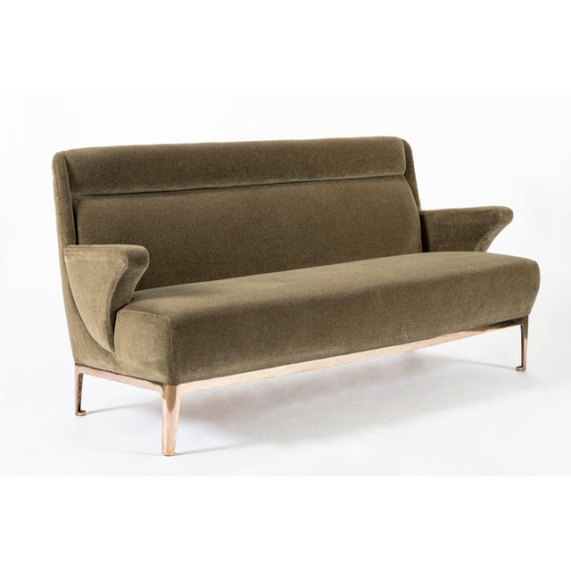 Restored 1940s Art Deco Sofa Mink Mohair, Matching Chair Available For Sale - Image 10 of 14