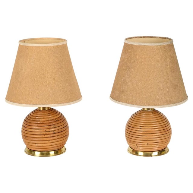 Mid-Century Modern Table Lamps in Rattan and Brass from Vivai Del Sud, Italy, 1970, Set of 2 For Sale - Image 14 of 14