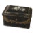 Antique Victorian Papier Mache Tea Caddy Mother of Pearl Inlay Black Lacquer Box Cut Crystal Mixing Bowl 19th Century For Sale