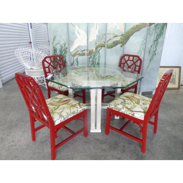 1970s Chinese Chippendale Trellis Dining Table and Chairs - Set of 5 For Sale - Image 13 of 13