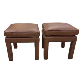 Pair of Vintage Leather Ottomans in Caramel Brown For Sale