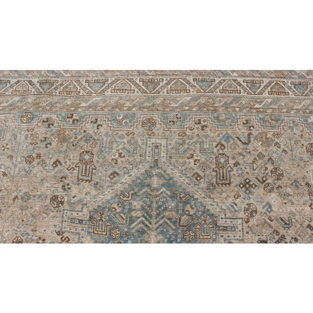 Blue and Taupe Antique Persian Shiraz Rug With Tribal Geometric Medallions For Sale - Image 9 of 13