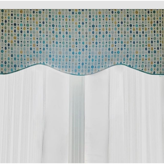 2010s Custom Upholstered Window Valance – Lee Jofa Embroidered Linen Fabric – Serpentine Edge – 46.5" For Sale - Image 5 of 5