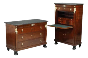 Consulat Commode and Secretary in Mahogany and Mahogany Veneer, 1795, Set of 2