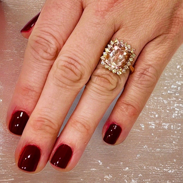 1990s Tourmaline Rubellite Diamond Ring 14 Kt 7.45 TCW Certified, Size 6 For Sale - Image 12 of 17