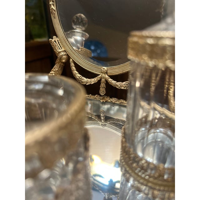 Traditional German Belle Époque Gilt-Brass & Crystal Vanity Set c.1900 - 4 Pieces For Sale - Image 3 of 5