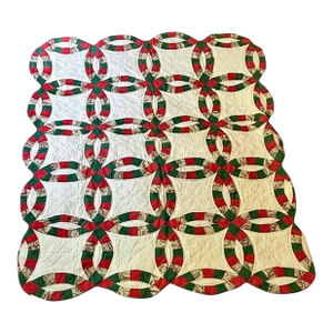 Vintage Handmade Double Wedding Ring Quilt-Wall Hanging-Christmas Throw-Holiday