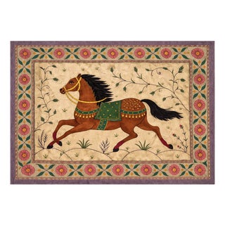 Vintage Hand Embroidered Horse Textile Wall Hanging, 1980s For Sale