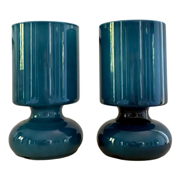 Space Age Blue Glass Bedside Lamps, 1980, Set of 2 For Sale