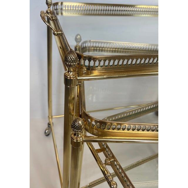 French Neoclassical Style Nesting Bar Carts With Glass Shelves, Maison Jansen For Sale - Image 10 of 17