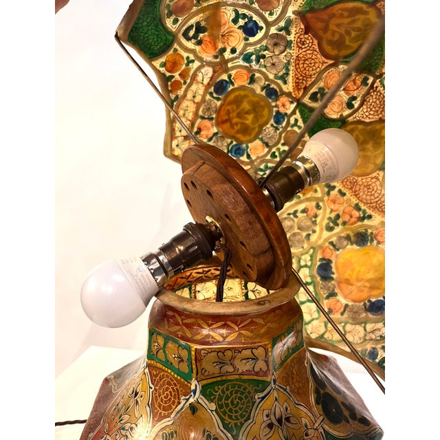 Antique Hand-Painted Vellum Bedroom Table Lamp, South Asia, 1930 For Sale - Image 16 of 17