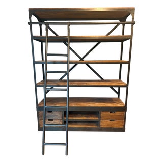 Arhaus Colton Library 63 Shelving Unit – Forged Iron & Mango Wood, Attributed For Sale