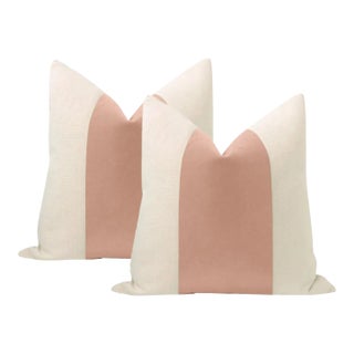 20" Blush Mohair Panel + Linen Pillows - a Pair For Sale