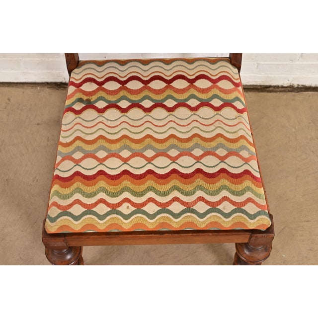 Wood Berkey & Gay Style Antique English Jacobean Carved Walnut Side Chairs or Dining Chairs, Pair For Sale - Image 7 of 11