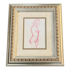 1970’s Original Pink Pencil Drawing Abstract Female Cubist Study Drawing Framed