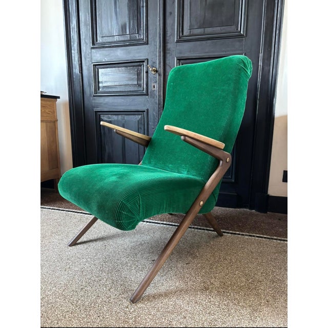 Vintage Scandinavian Armchair in Green Corduroy, 1960s For Sale - Image 10 of 10