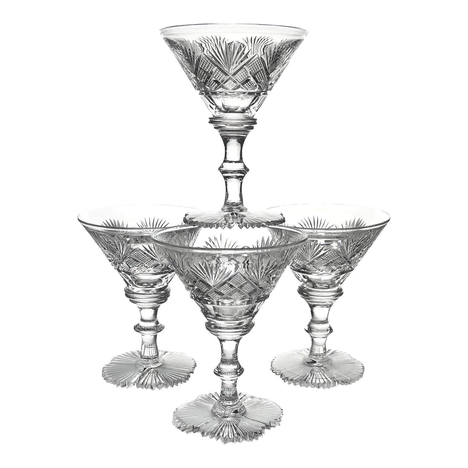 19th Century Hand Blown Pittsburgh Cut Glass Cocktail Stemware Set of