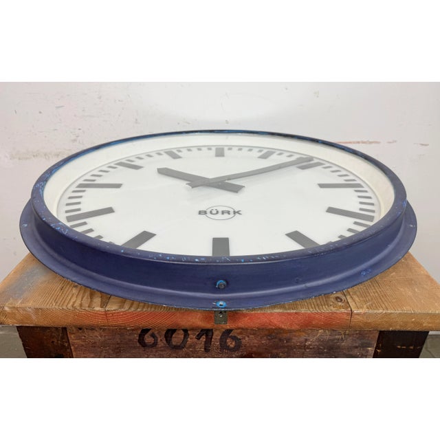 Blue Industrial German Blue Factory Wall Clock from Burk, 1960s For Sale - Image 8 of 18