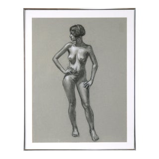 "Standing Figure" Nude in Charcoal and Color Pencil on Paper by George Wishon For Sale