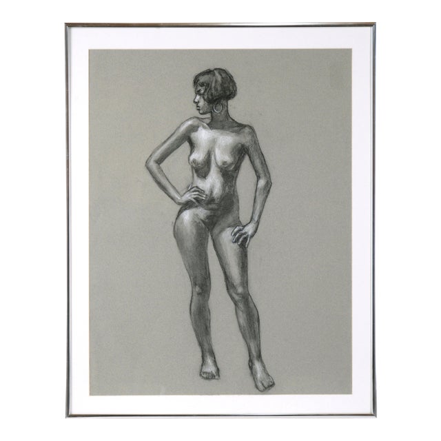 "Standing Figure" Nude in Charcoal and Color Pencil on Paper by George Wishon For Sale