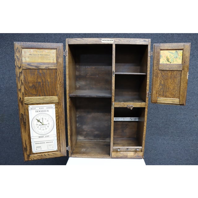Rare Salesman Sample Style Hoosier Cabinet in Oak With Enamel Work Surface For Sale - Image 4 of 15