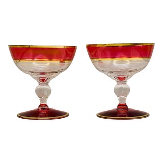 Early 20th Century Cranberry Glass Champagne Saucers- A Pair For Sale