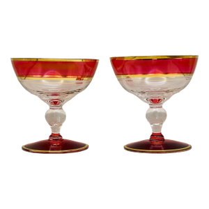 Early 20th Century Cranberry Glass Champagne Saucers- A Pair