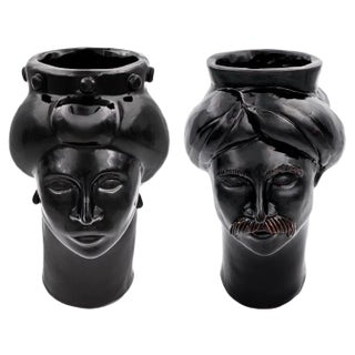 Solimano & Roxelana M Figures • Black Stromboli from Crita Ceramiche, Set of 2 For Sale