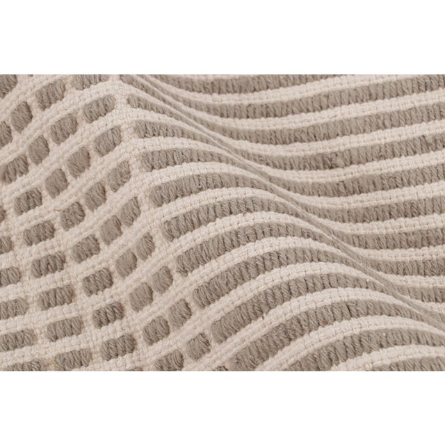 Textile Modern Flat Weave Beige Brown Geometric Striped Pattern For Sale - Image 7 of 8