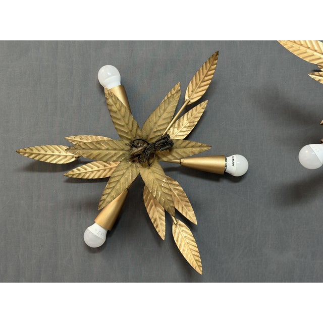 Gold Iron Floral Ceiling Lamps, Spain, 1950s, Set of 3 For Sale - Image 8 of 10