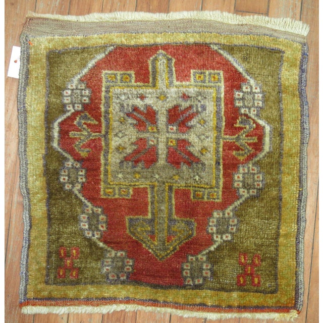 A vintage Anatolian Turkish Yastik square mini rug Measures: 1'7'' x 1'8'' Item # 31061